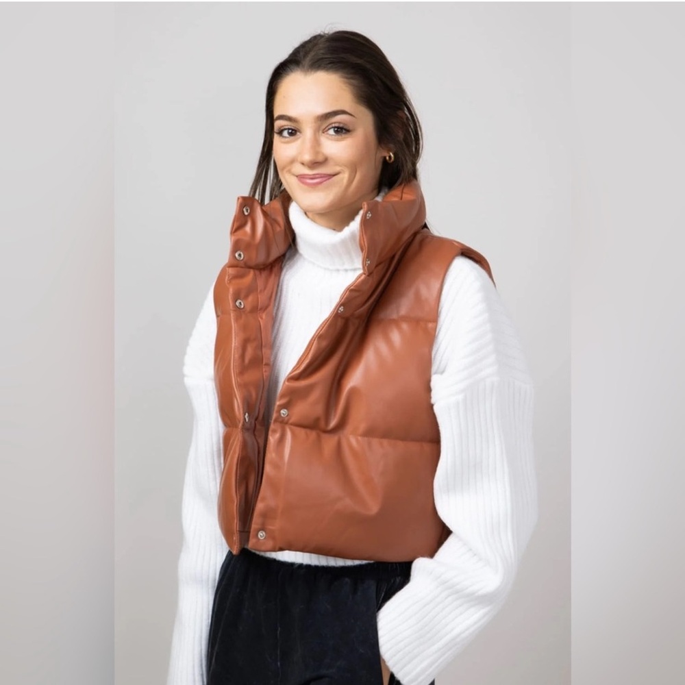Simply Southern Faux Brown Leather Puffer Vest size XL
